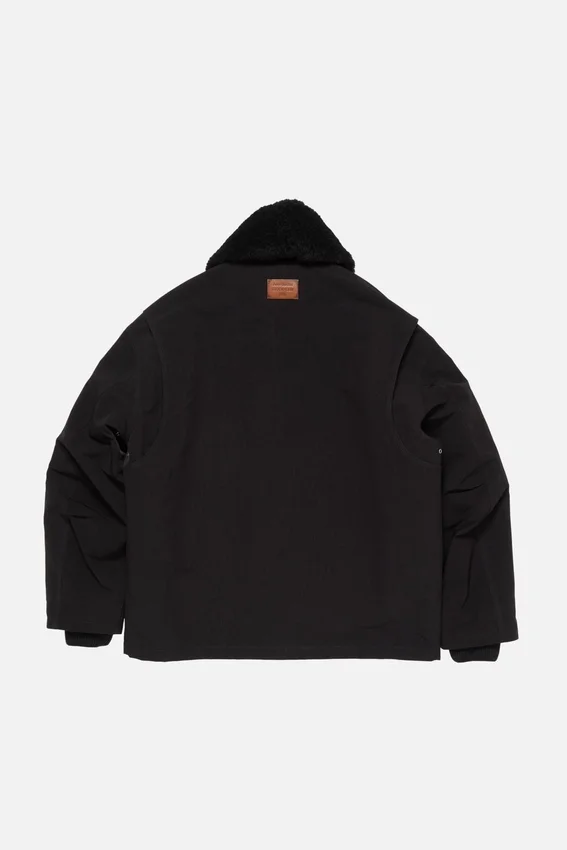 Nylon jacket with shearling collar