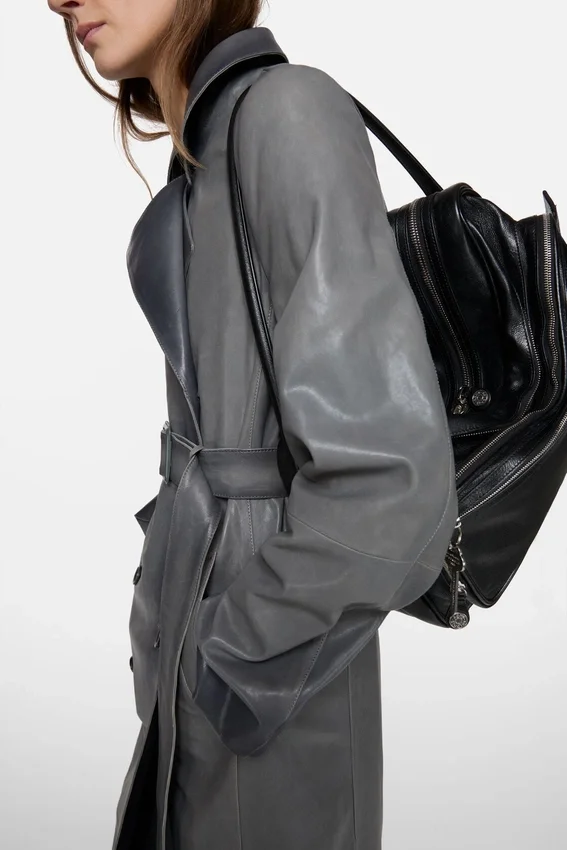 Ombré leather trench coat