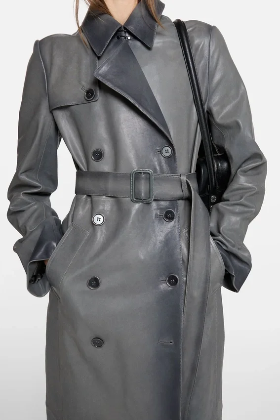 Ombré leather trench coat