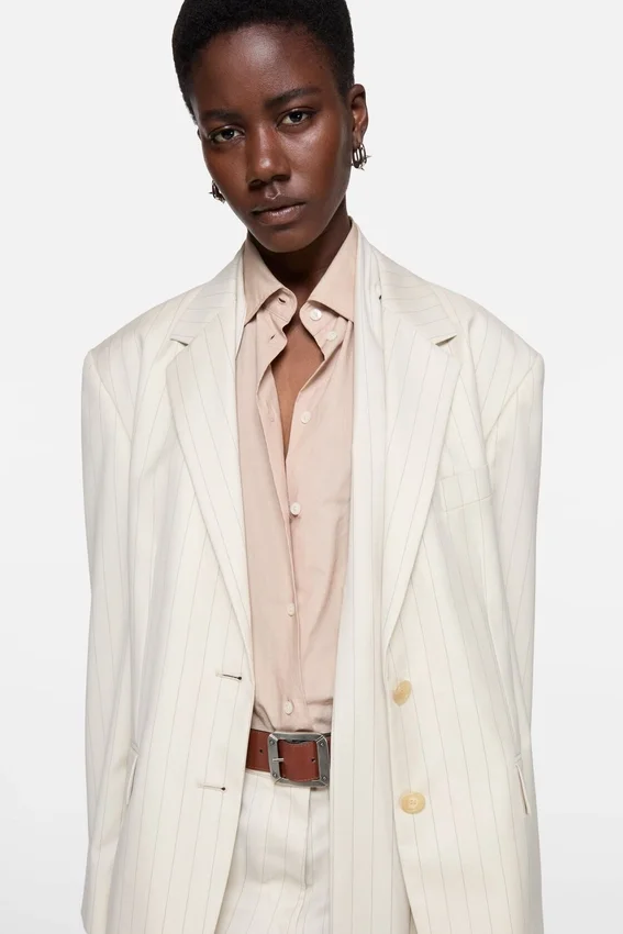 Pinstripe blazer with scarf
