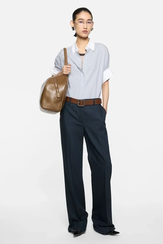 Pinstripe button-up shirt