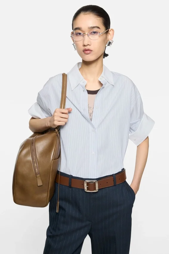 Pinstripe button-up shirt