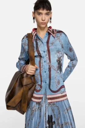 Pleated button-up
