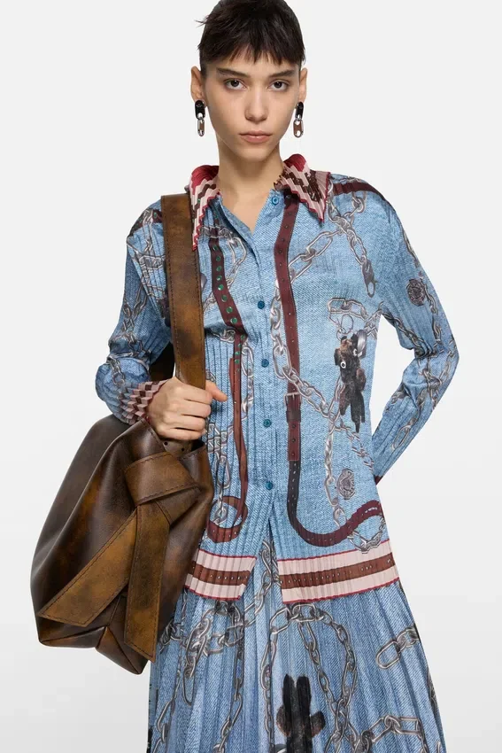 Pleated button-up