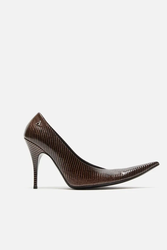 Pointed-Toe Lizard-Print Pump