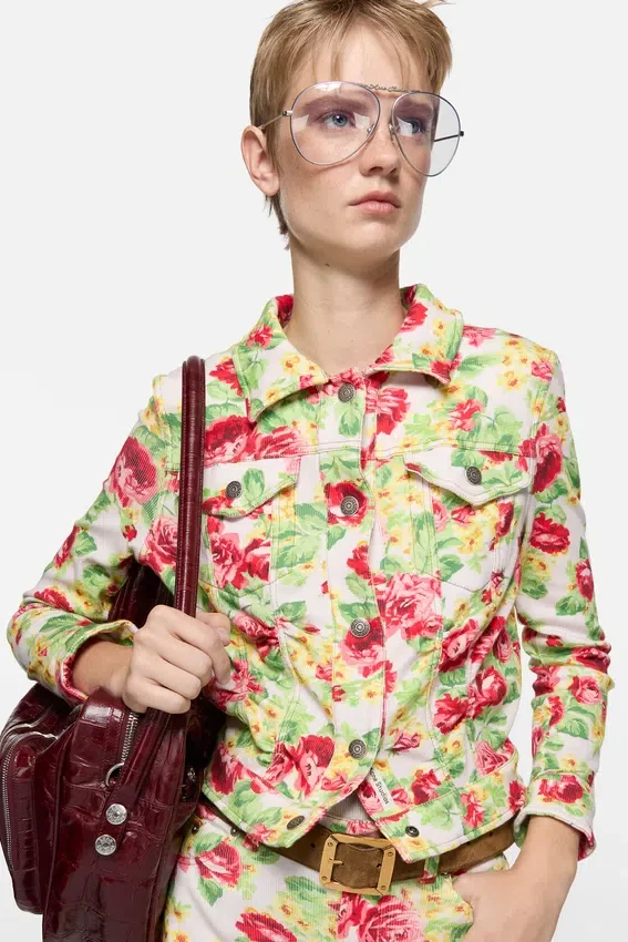 Printed stretch denim jacket
