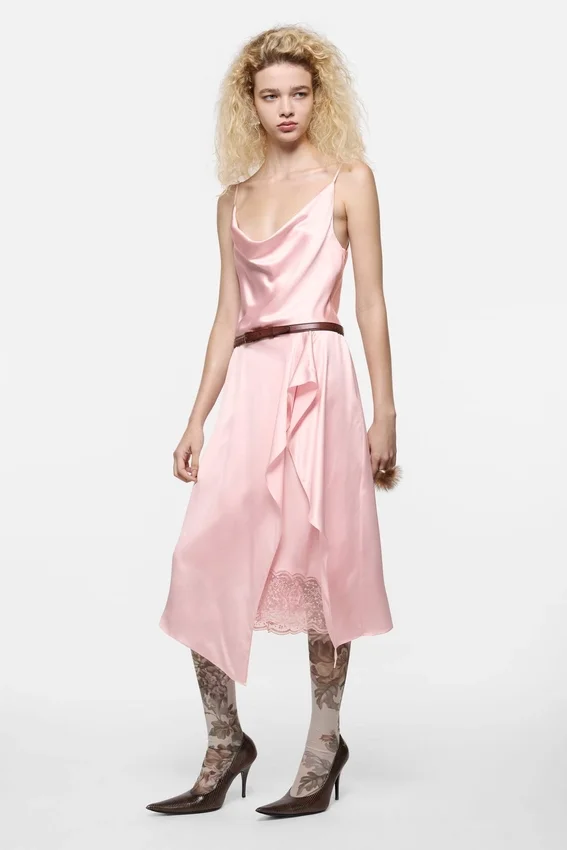 Shiny satin slip dress