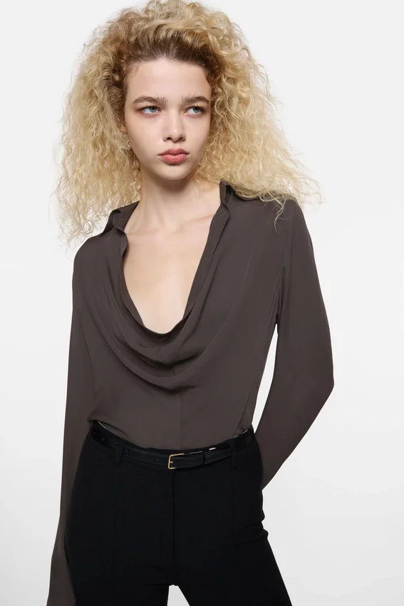 Silk blouse with cowl neck