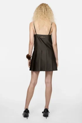 Strap dress with pleated skirt