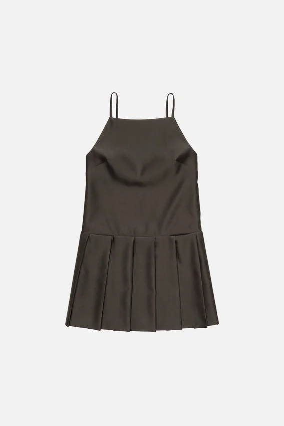 Strap dress with pleated skirt