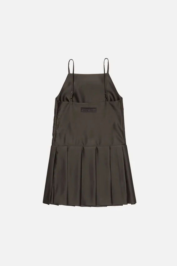Strap dress with pleated skirt