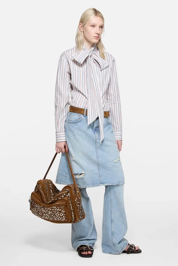 Striped blouse with scarf