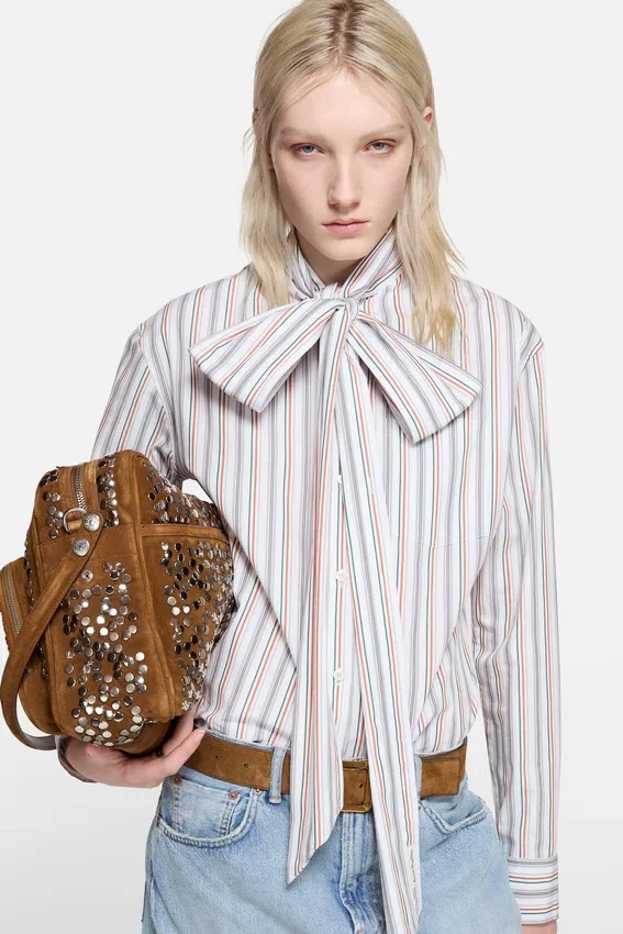 Striped blouse with scarf