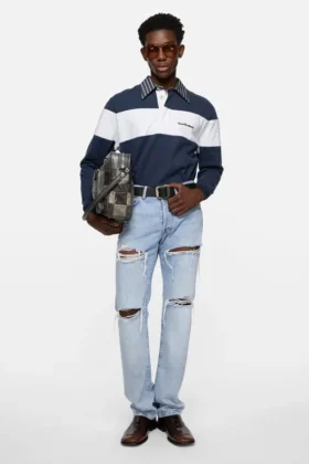Striped polo sweatshirt