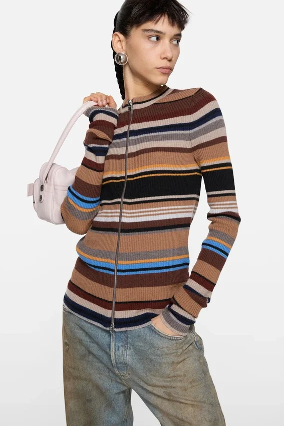 Striped wool cardigan