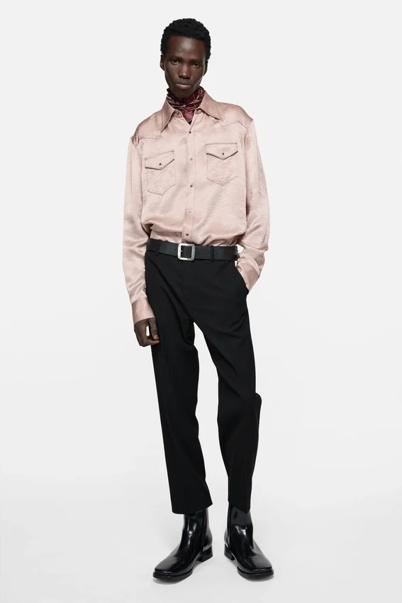 Textured satin button-up shirt