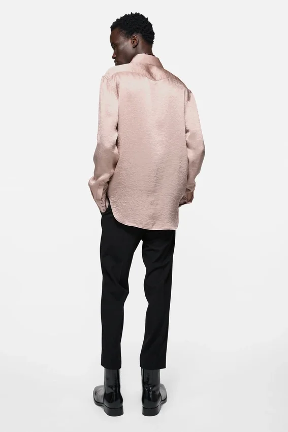 Textured satin button-up shirt