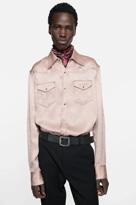 Textured satin button-up shirt