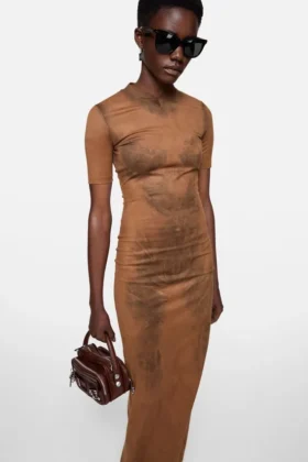 Trompe-l’œil suede dress