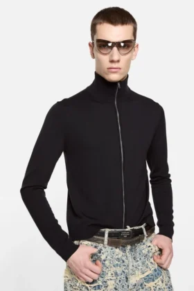 Zip-up bow logo cardigan
