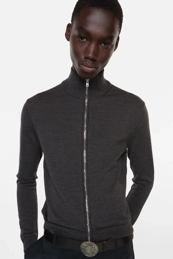 Zip-up bow logo cardigan