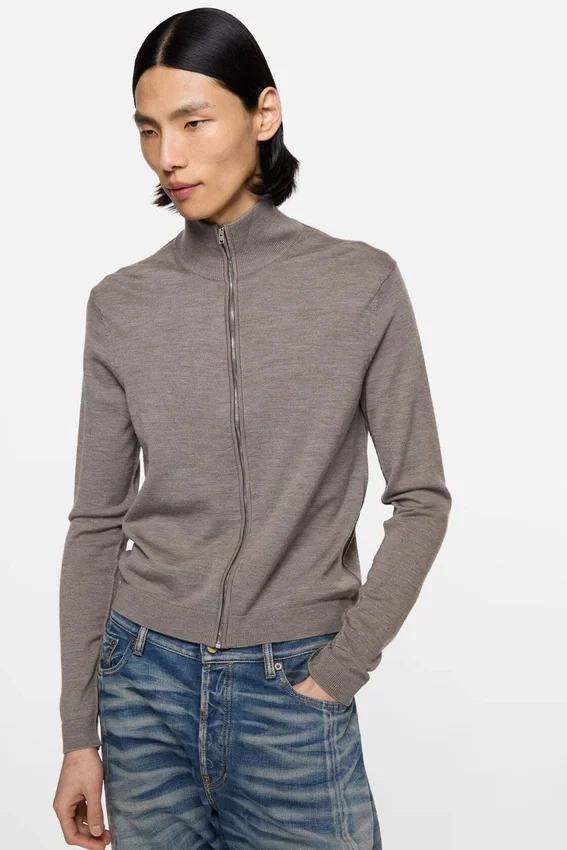 Zip-up bow logo cardigan